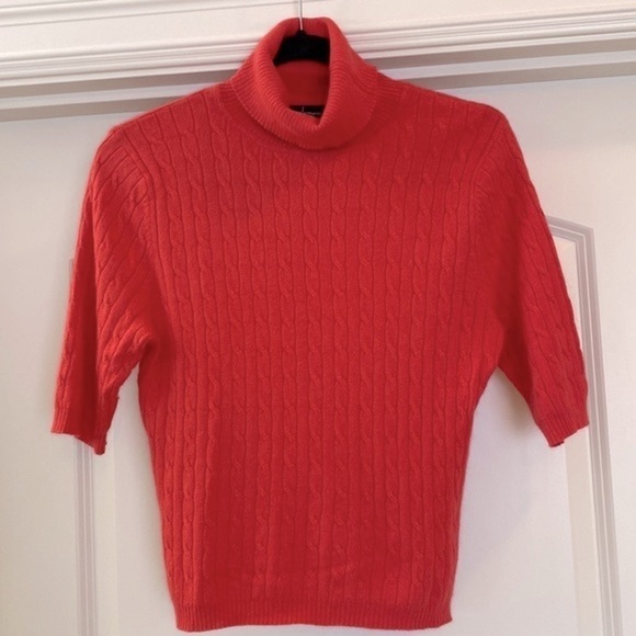 Moda International Silk Blend Turtleneck Sweater womens L cable knit Y2K Coral - Picture 1 of 8